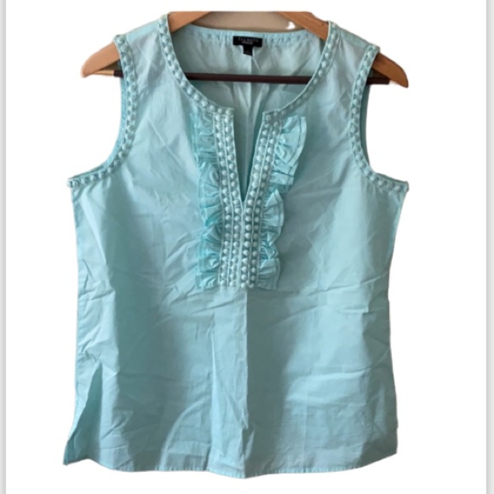 Talbots 100% Cotton Sleeveless Tiffany Blue Ruffle Top S